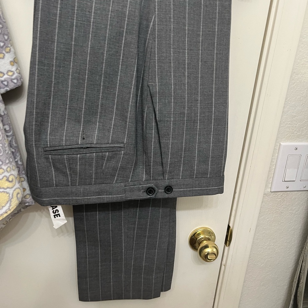 Reiss Gray Pinstripe Double-Breasted Suit Jacket - Picture 3 of 5